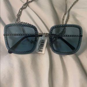 NWT Chanel Blue Sunglasses detachable double chain